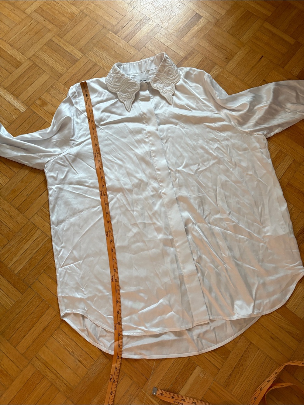 COS. White Embroidered-Collar, embroidered Long Sleeve Shirt - - Picture 3 of 13
